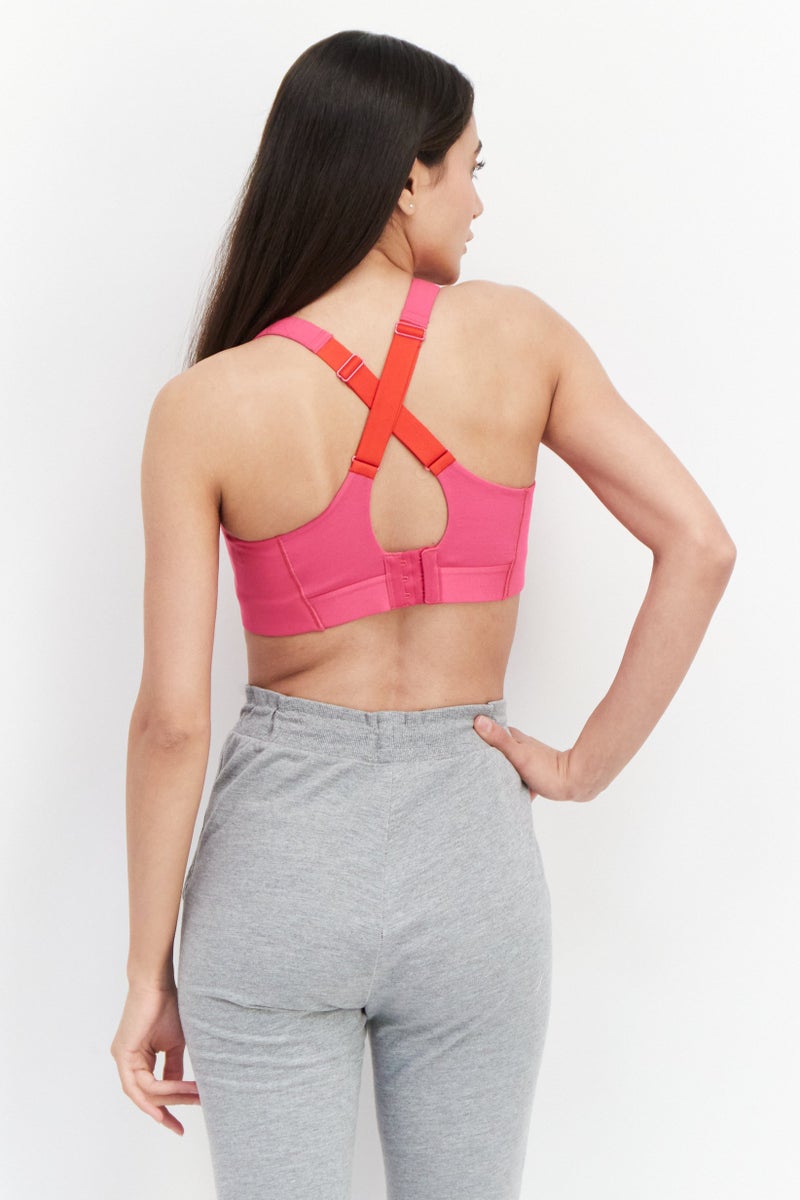 Adidas Women Lightly Padded Brand Logo Sports Bra, Pink - Image 3